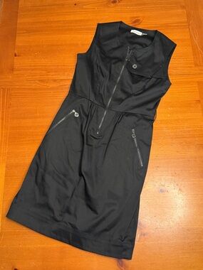 Calvin Klein Black Sleeveless Midi Dress with Zip Pockets